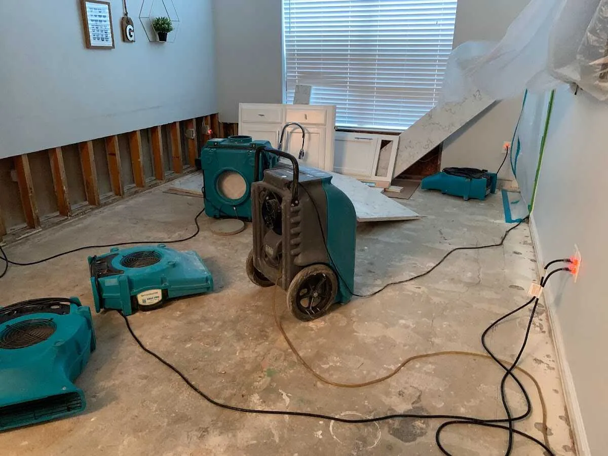 Dehumidifier in flood-cut room for Water Damage Restoration in Hales Corners